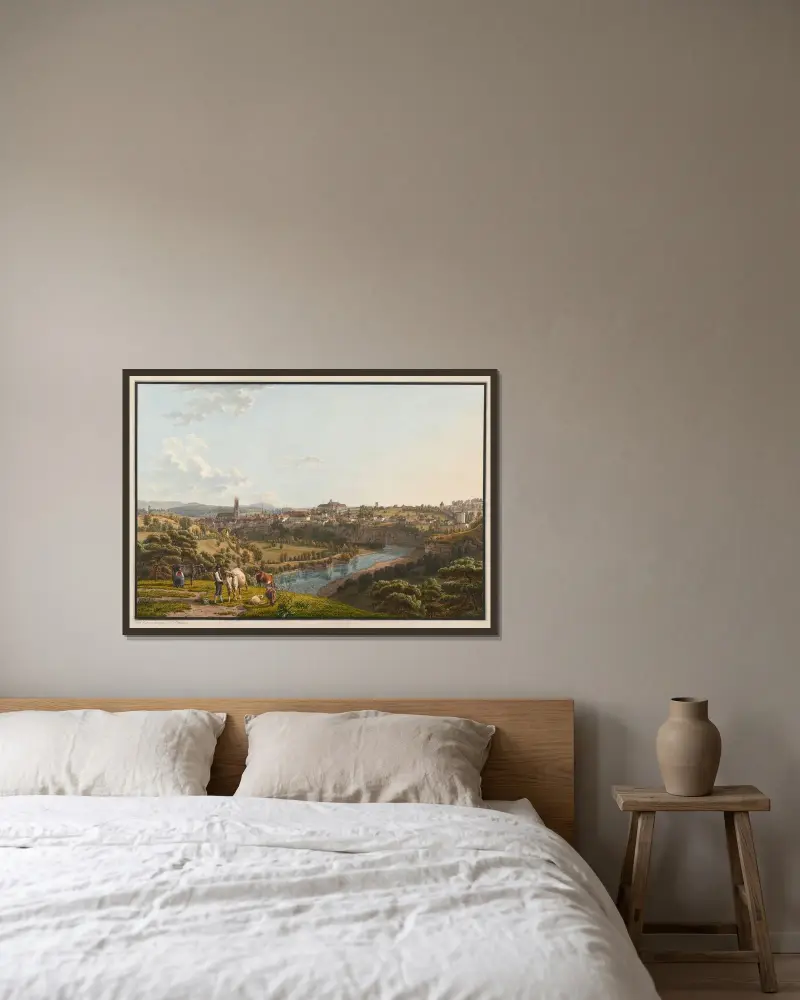 Fribourg, von Norden av Johann Jakob Biedermann inramad på en vägg