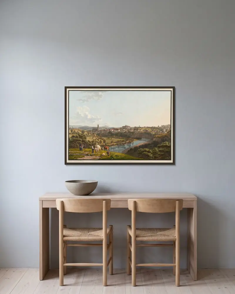 Fribourg, von Norden av Johann Jakob Biedermann inramad på en vägg