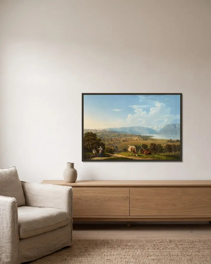 Lausanne, von Nordwesten – Nr. 2 von Johann Jakob Biedermann gerahmt an einer Wand