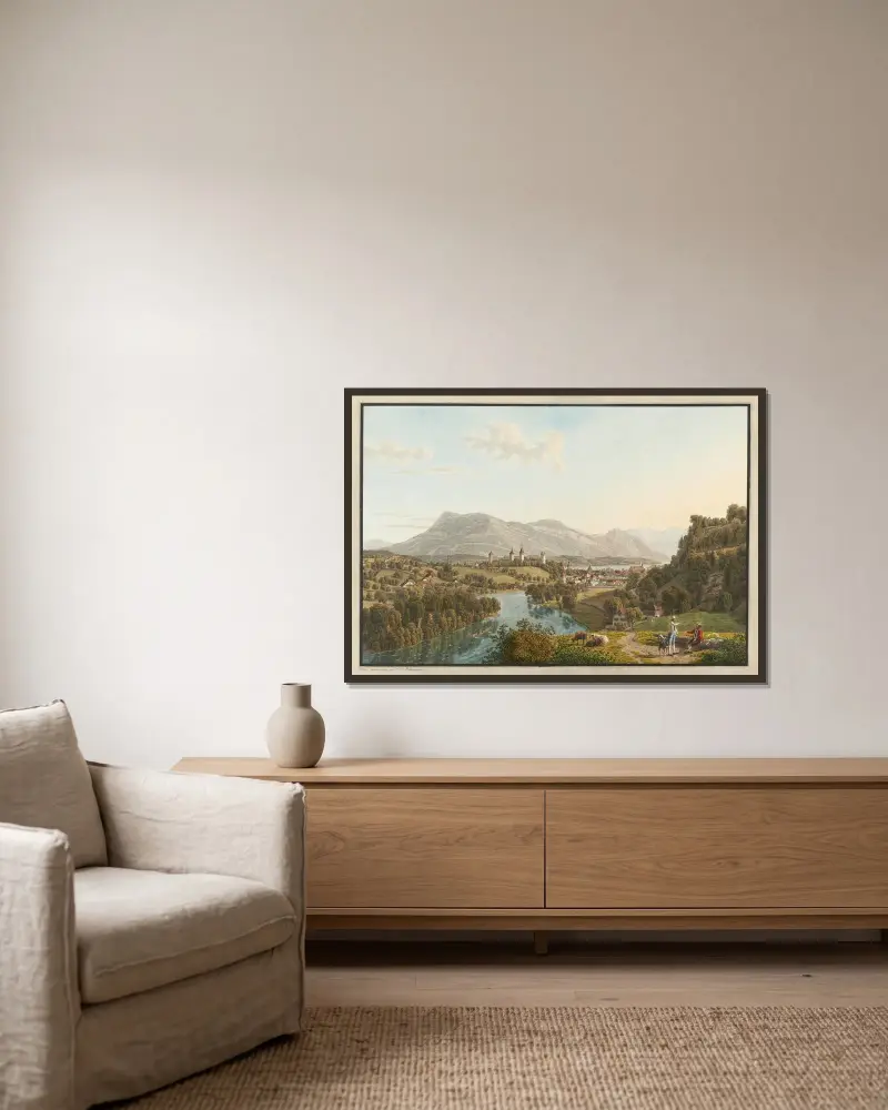 Luzern, från nordväst av Johann Jakob Biedermann inramad på en vägg