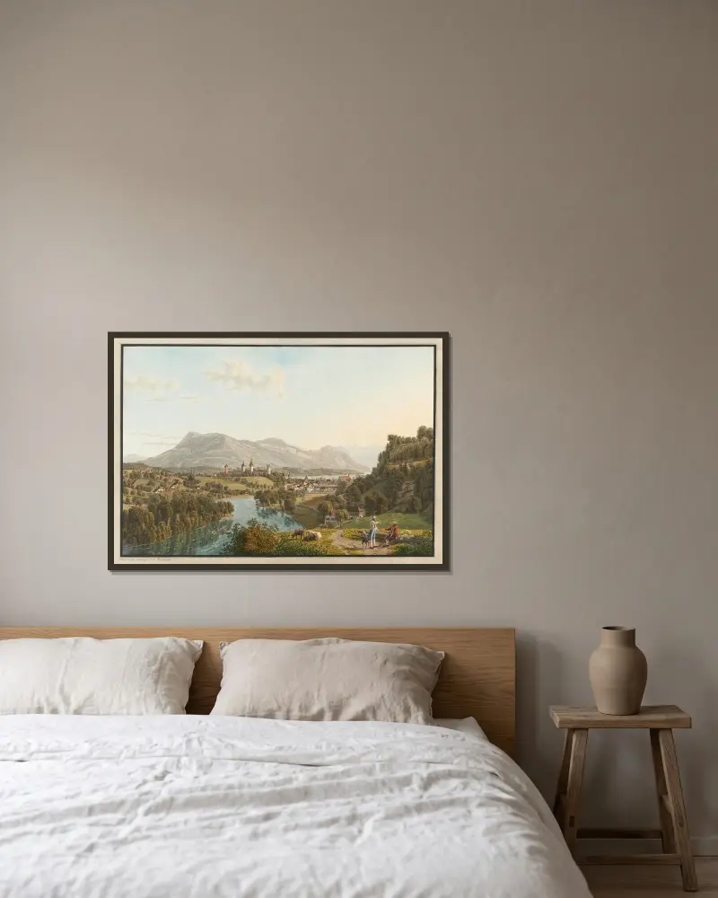 Luzern, från nordväst av Johann Jakob Biedermann inramad på en vägg