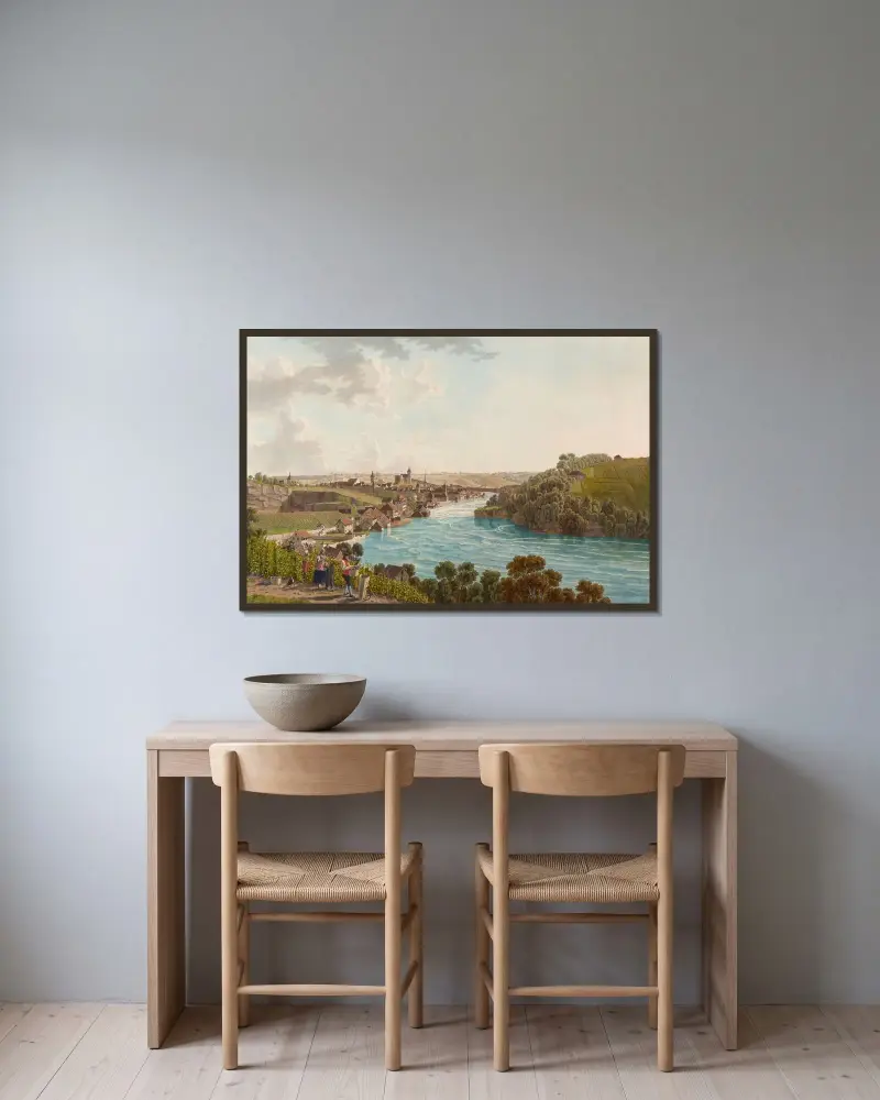 Schaffhausen, von Westen av Johann Jakob Biedermann inramad på en vägg