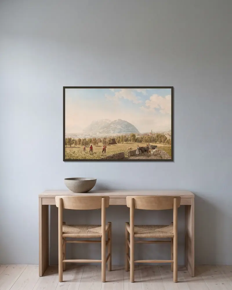 Schwyz, von Osten av Johann Jakob Biedermann inramad på en vägg
