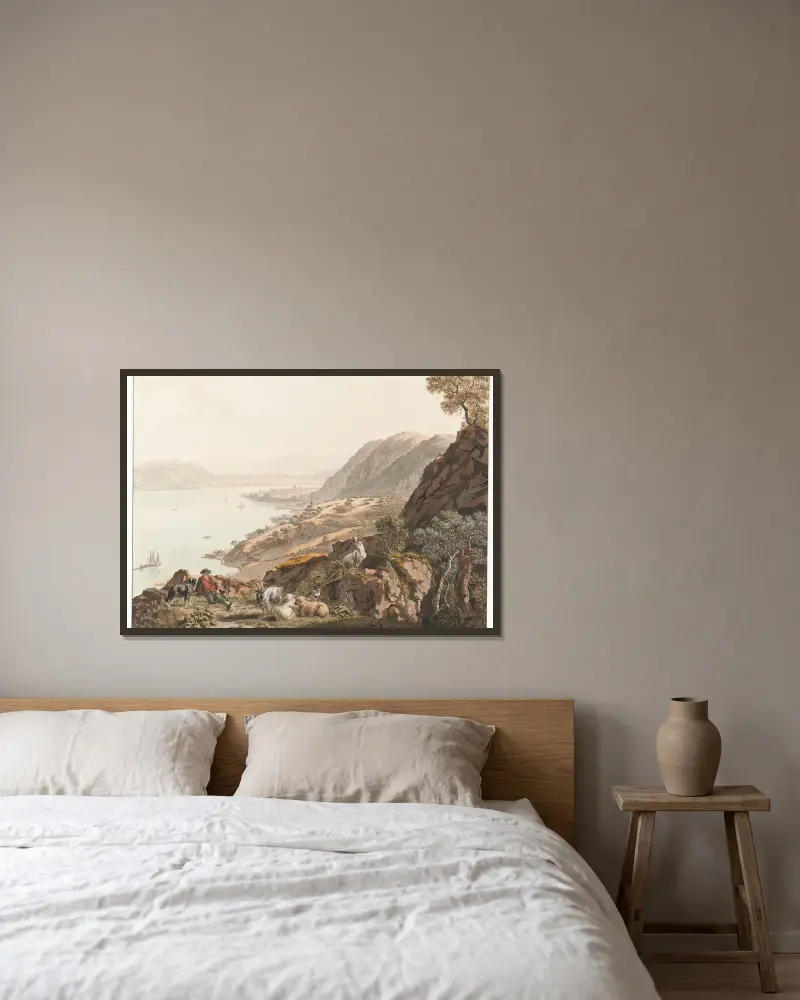 Twann und Bielersee von Nordosten von Johann Jakob Biedermann gerahmt an einer Wand