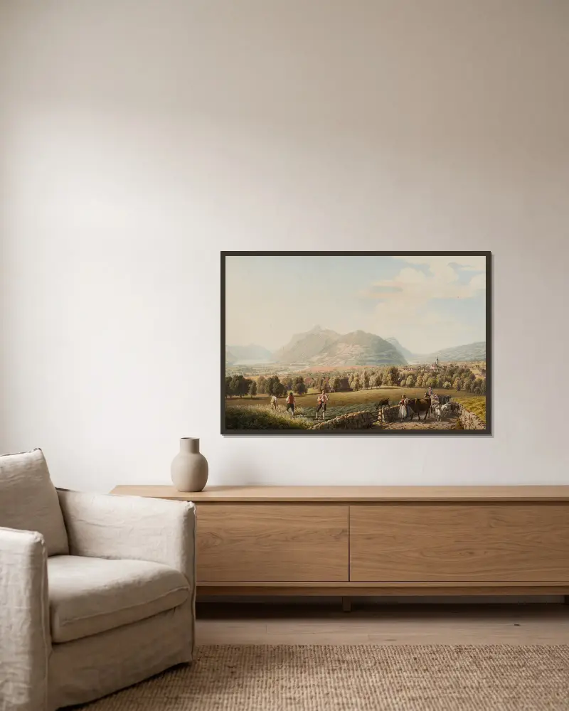Vue du Bourg de Schwitz av Johann Jakob Biedermann inramad på en vägg