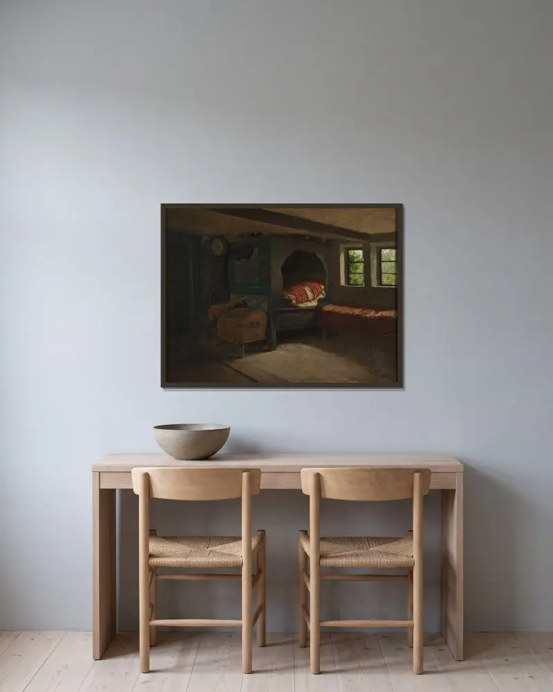 Interior of a Farmer’s Cottage in Skåne av Jakob Kulle inramad på en vägg