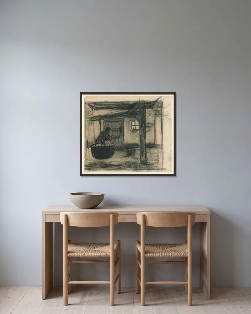 Boereninterieur. av Jakob Smits inramad på en vägg