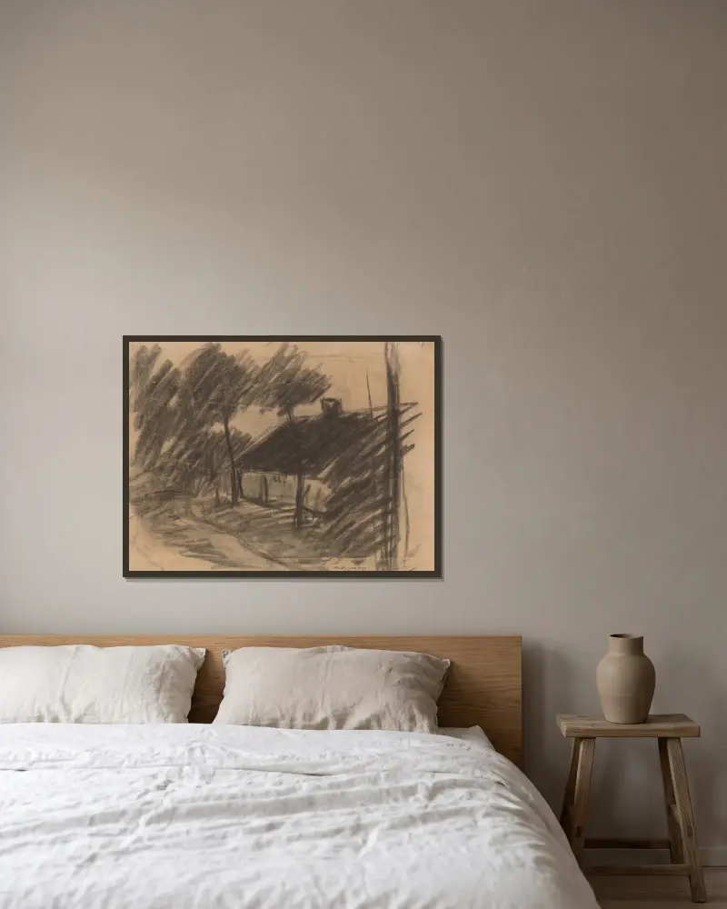 Von Bäumen umgebener Bauernhof von Jakob Smits gerahmt an einer Wand