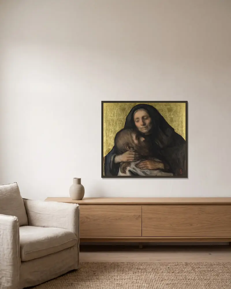 Pietà av Jakob Smits inramad på en vägg