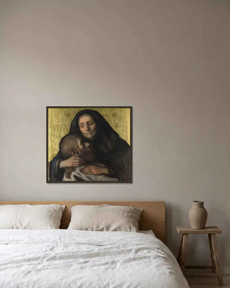 Pietà av Jakob Smits inramad på en vägg