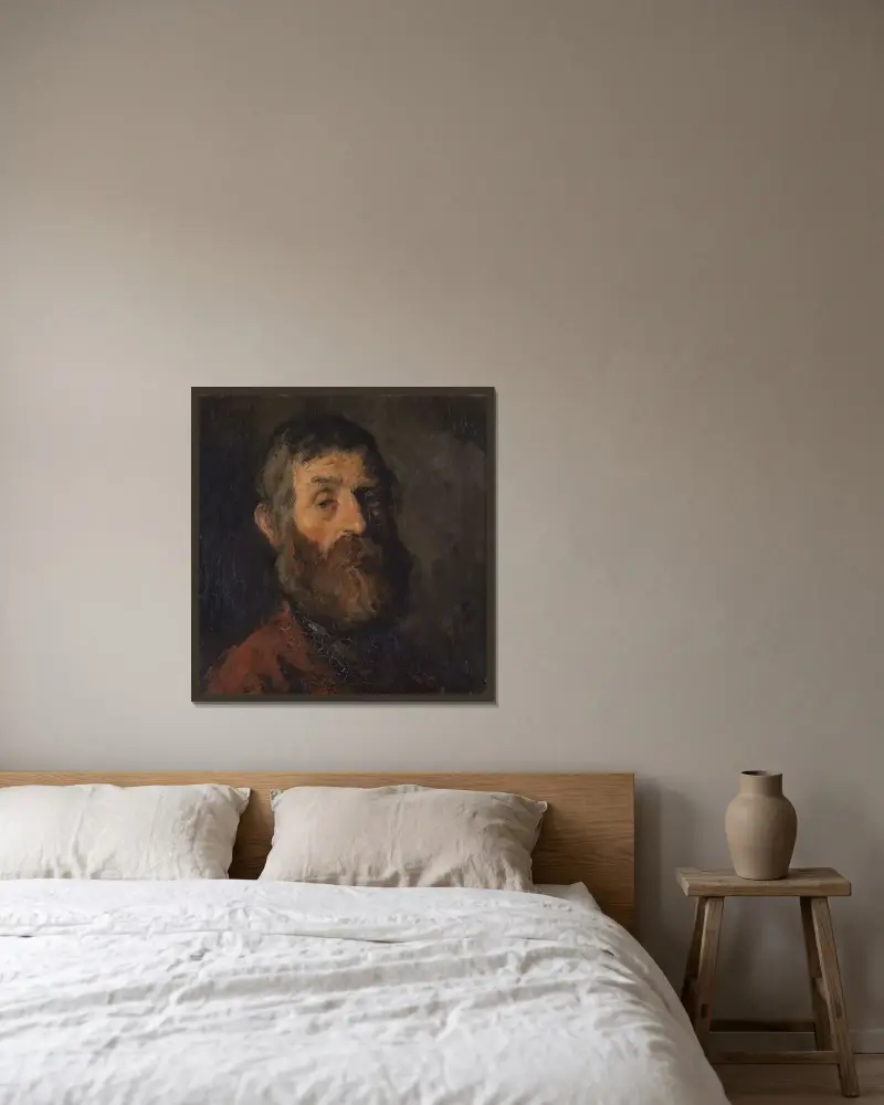 Porträtt av en bonde av Jakob Smits inramad på en vägg