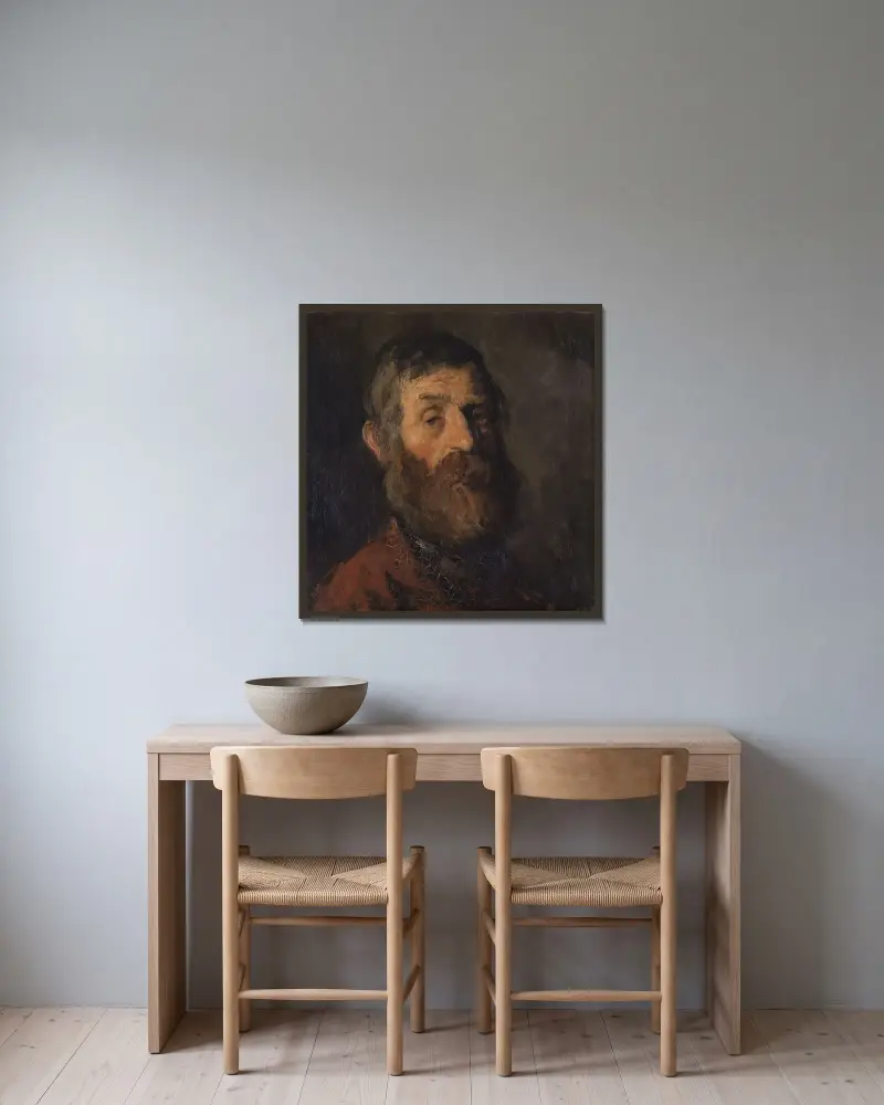 Porträtt av en bonde av Jakob Smits inramad på en vägg