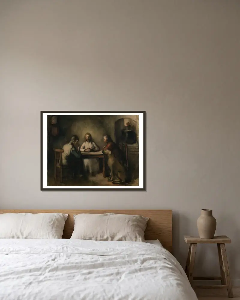 Das Abendmahl in Emmaus von Jakob Smits gerahmt an einer Wand