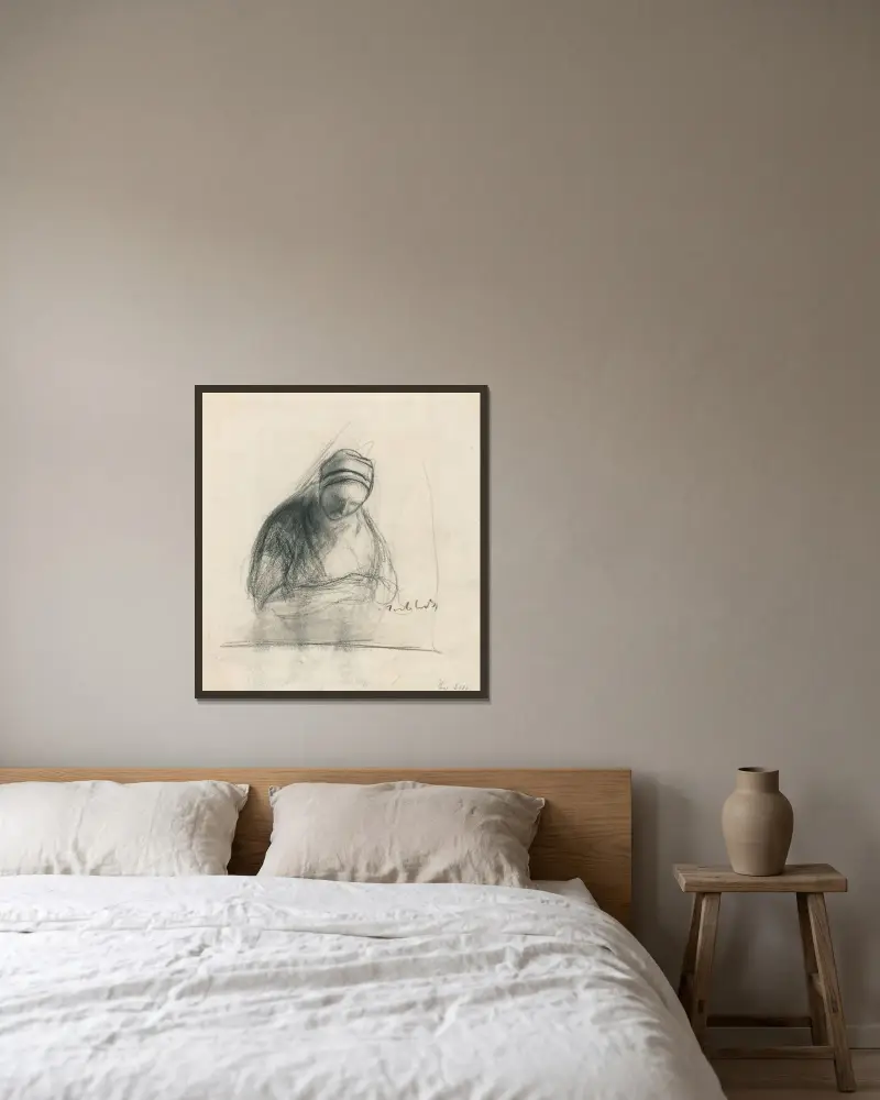Kvinna vid arbetet av Jakob Smits inramad på en vägg