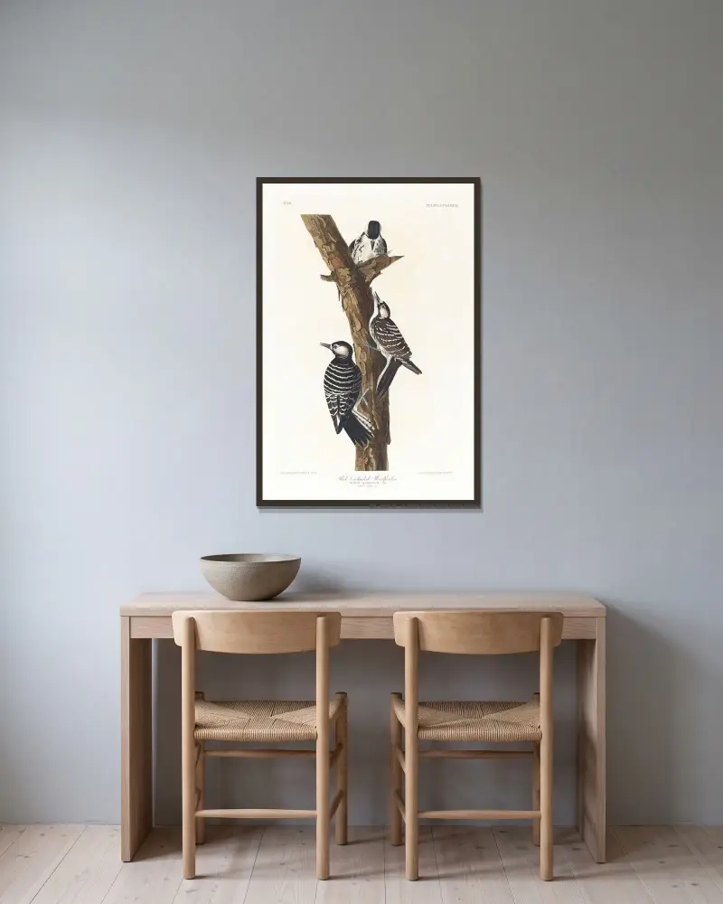 Red-cockaded woodpecker av John James Audubon inramad på en vägg