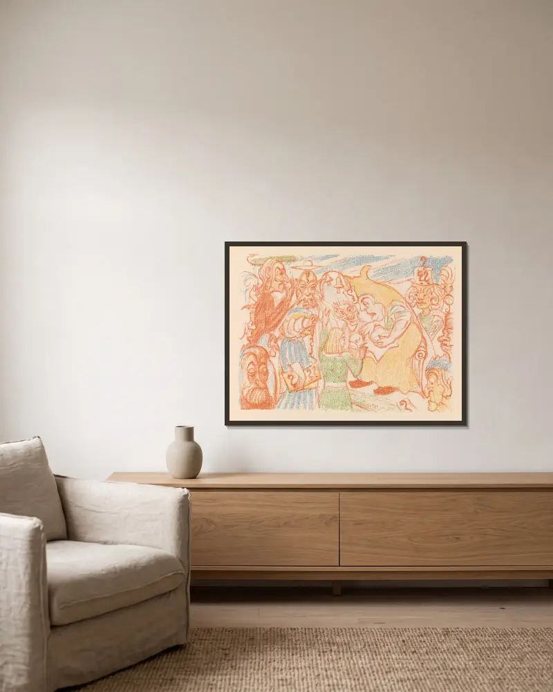 Christus disputiert mit den Gelehrten von James Ensor gerahmt an einer Wand