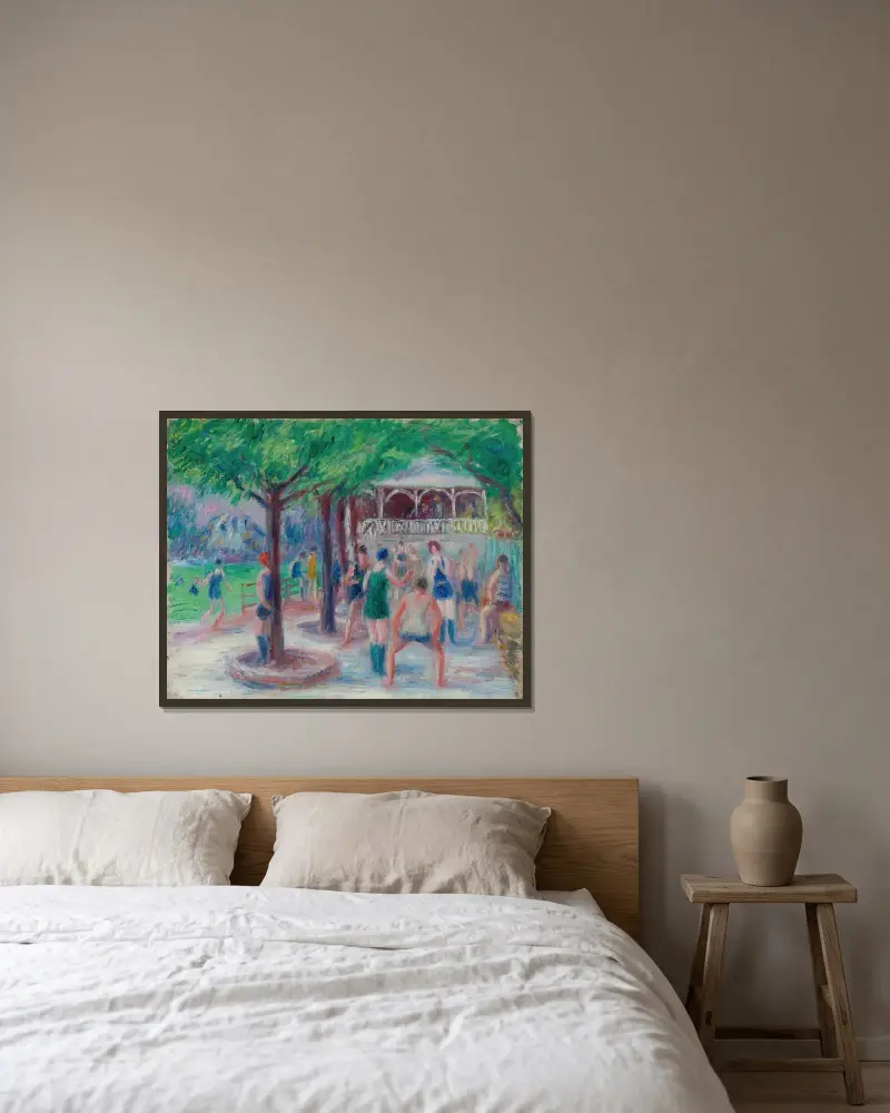 Badande lek, studie nr 2 av William James Glackens inramad på en vägg