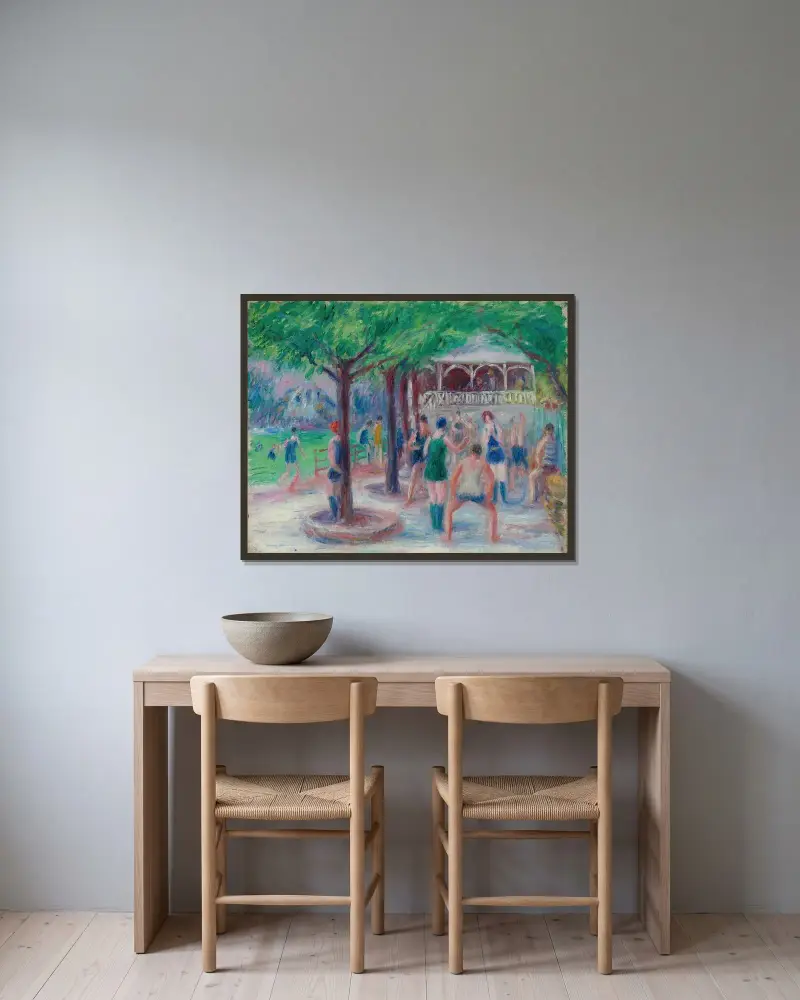 Badande lek, studie nr 2 av William James Glackens inramad på en vägg