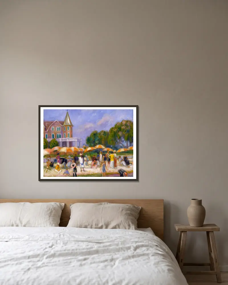 Strandparasoller vid Blue Point von William James Glackens gerahmt an einer Wand