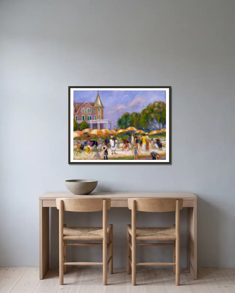 Strandparasoller vid Blue Point von William James Glackens gerahmt an einer Wand