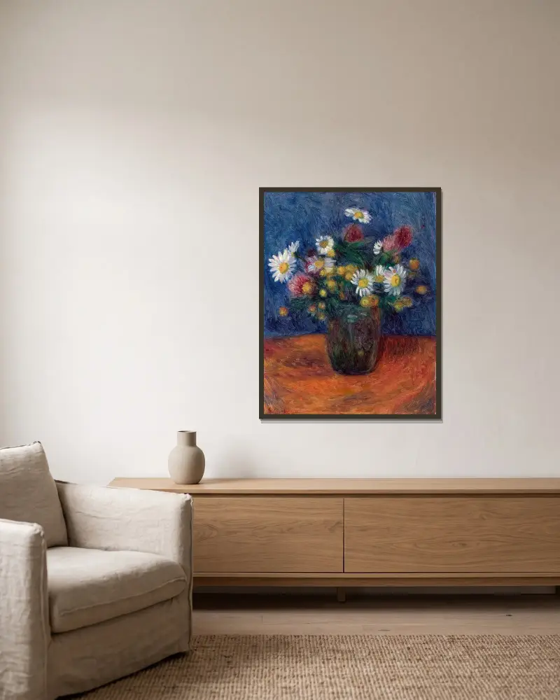 Blommor av William James Glackens inramad på en vägg