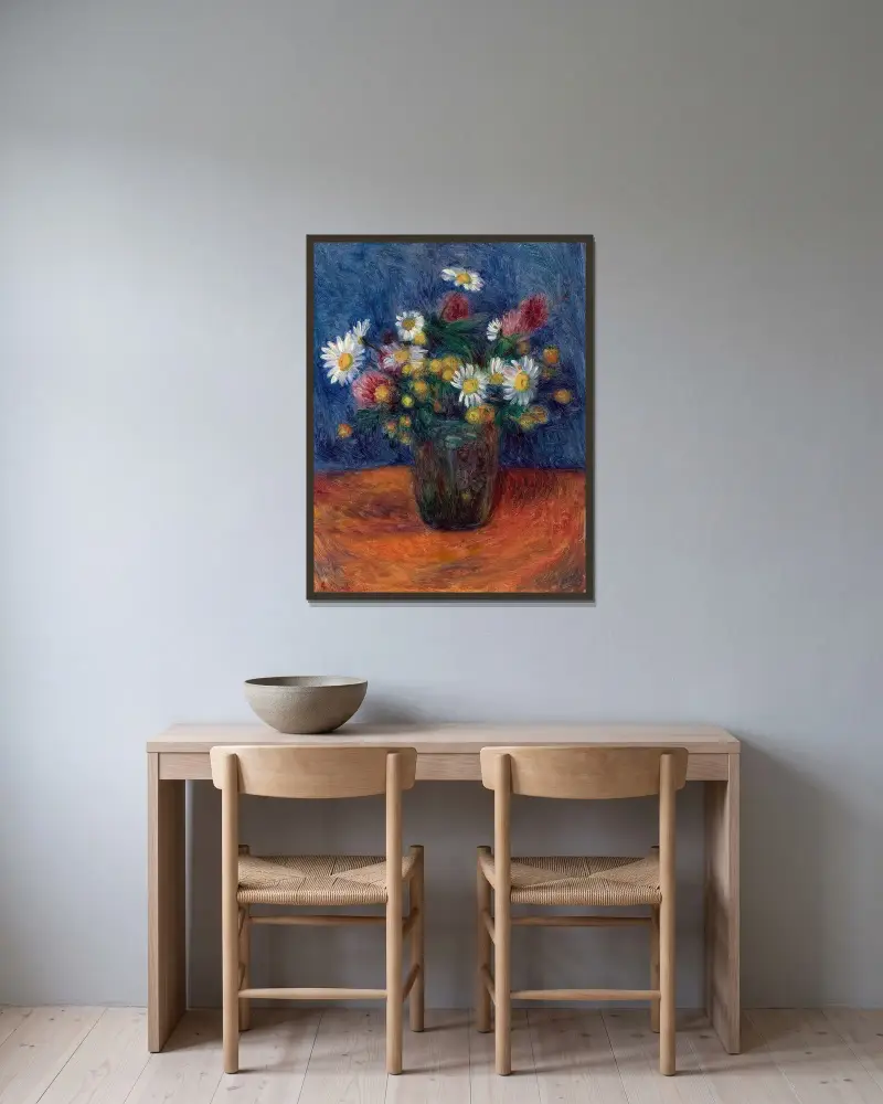 Blommor av William James Glackens inramad på en vägg