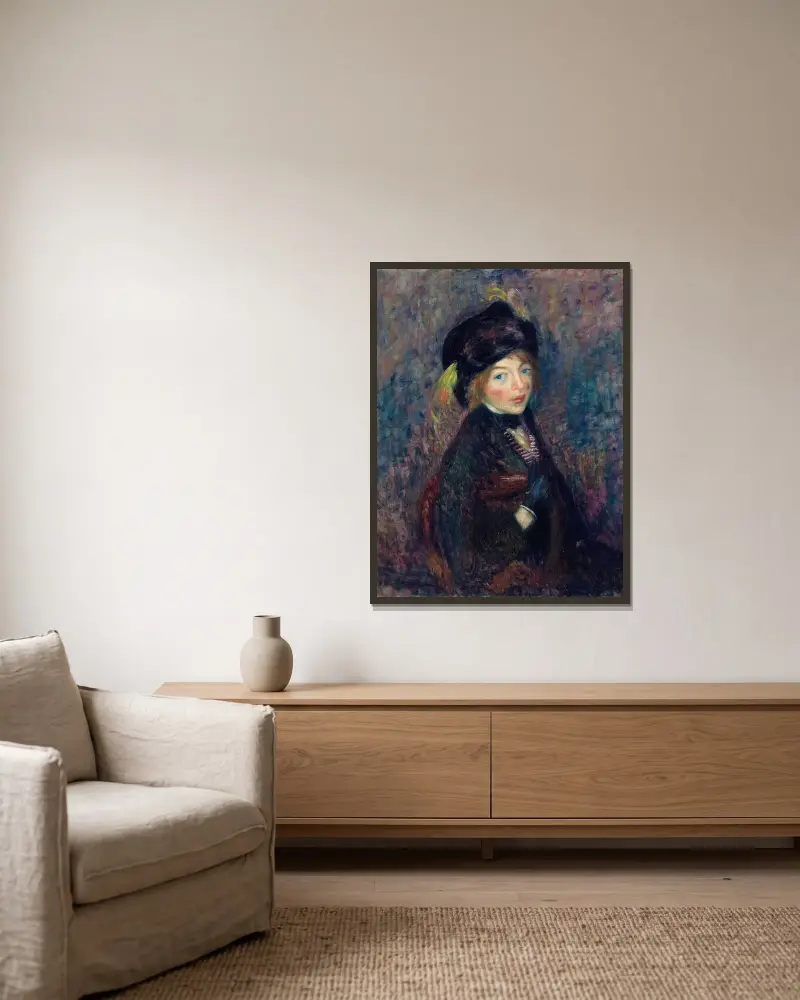 Flickhuvud, fjäder i turban av William James Glackens inramad på en vägg