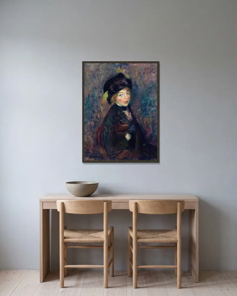 Flickhuvud, fjäder i turban av William James Glackens inramad på en vägg