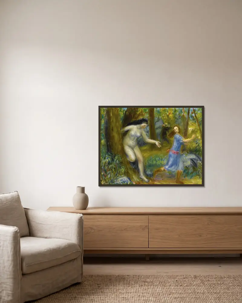 Nymfserie, med man av William James Glackens inramad på en vägg
