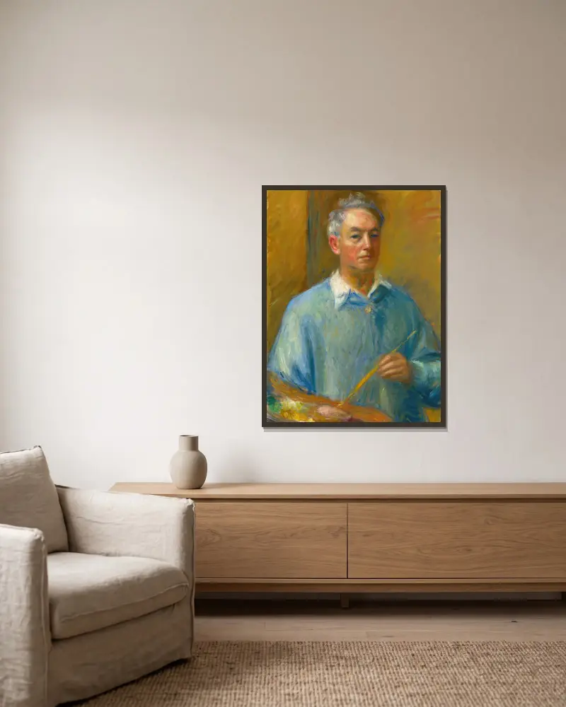 Selbstporträt von William James Glackens gerahmt an einer Wand