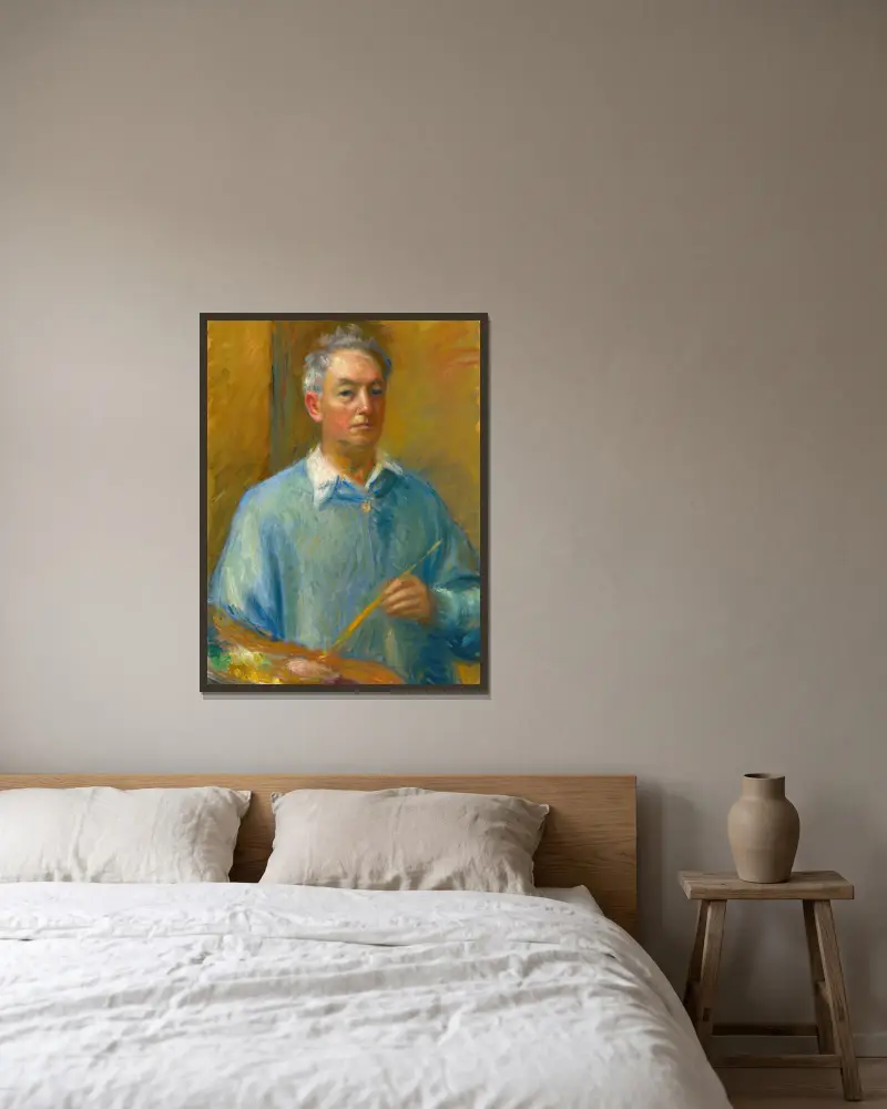Selbstporträt von William James Glackens gerahmt an einer Wand