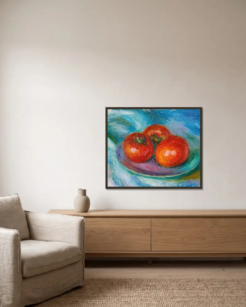 Drei Tomaten von William James Glackens gerahmt an einer Wand