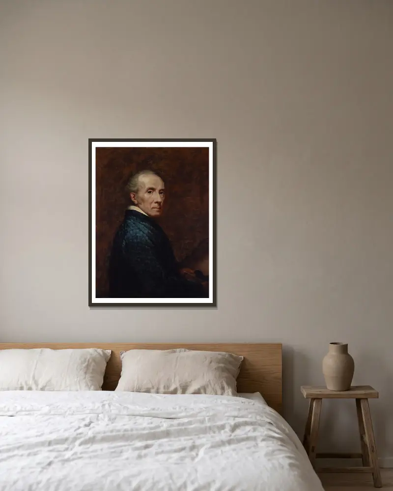 Selbstporträt von James Northcote gerahmt an einer Wand