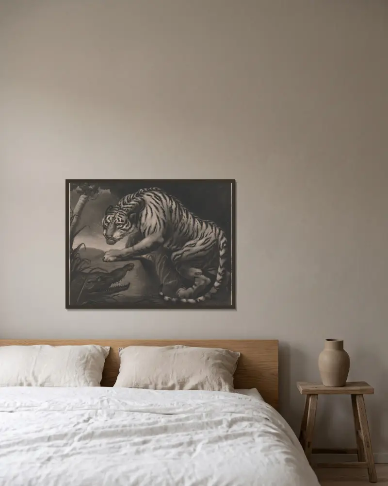 Tiger und Krokodil von James Northcote gerahmt an einer Wand