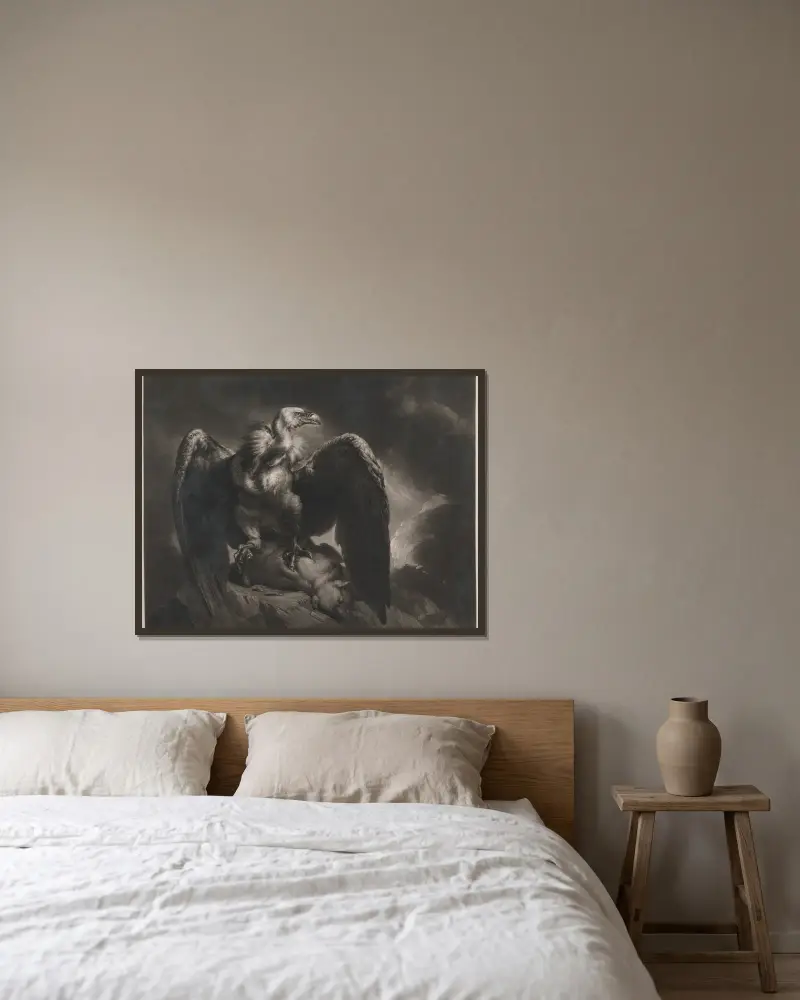 Gänsegeier und Lamm von James Northcote gerahmt an einer Wand