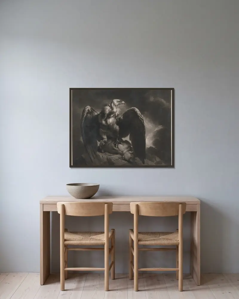 Gänsegeier und Lamm von James Northcote gerahmt an einer Wand