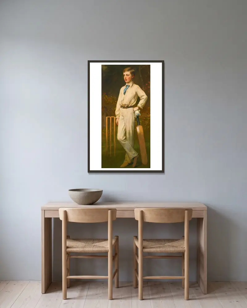 Portrait Of A Young Cricketer av James Sant inramad på en vägg