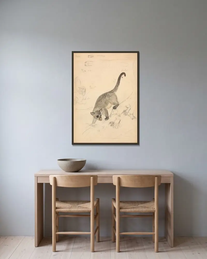 Kinkajou av James Sowerby inramad på en vägg