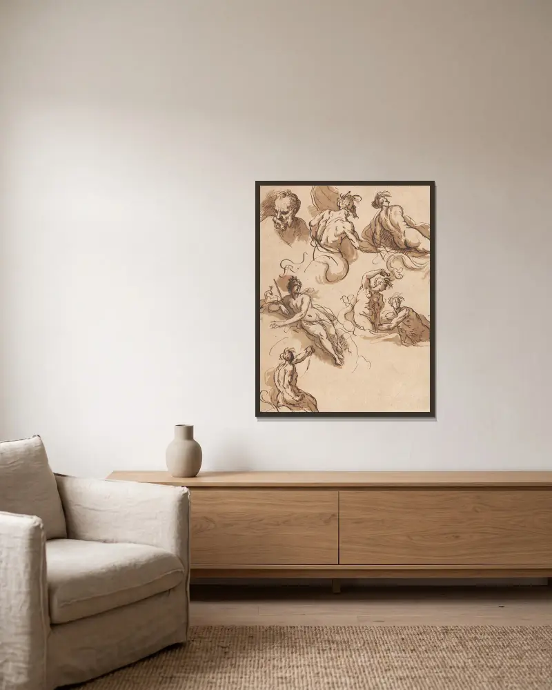 Sheet of Classical Figure Studies av Sir James Thornhill inramad på en vägg
