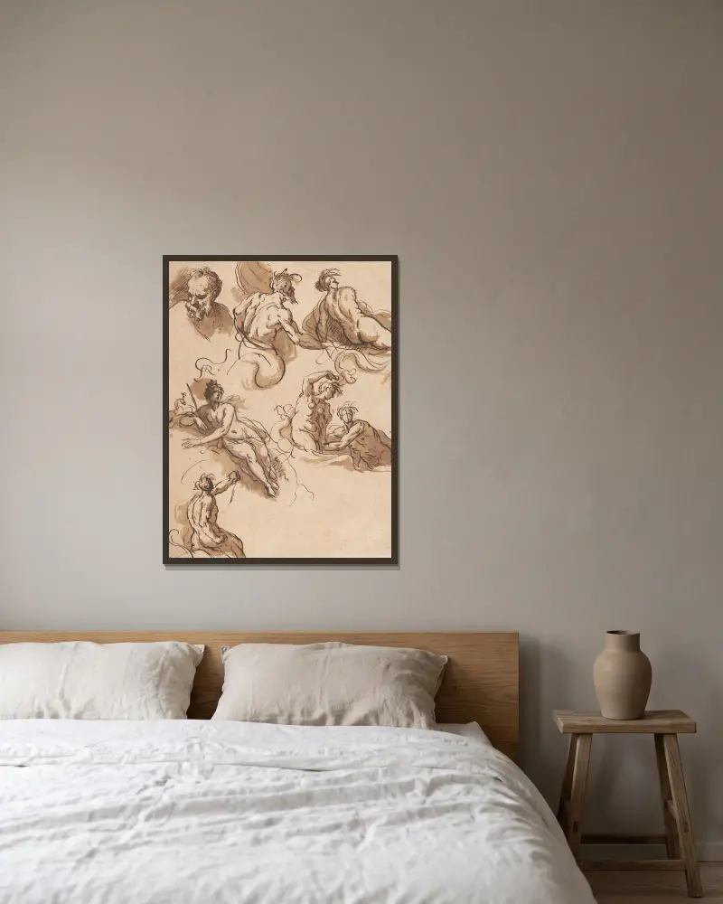 Sheet of Classical Figure Studies av Sir James Thornhill inramad på en vägg