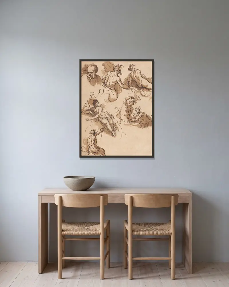 Sheet of Classical Figure Studies av Sir James Thornhill inramad på en vägg