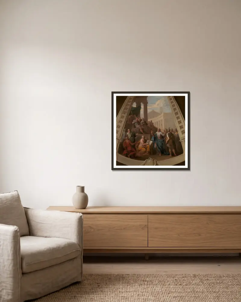 Paulus vor Agrippa von Sir James Thornhill gerahmt an einer Wand