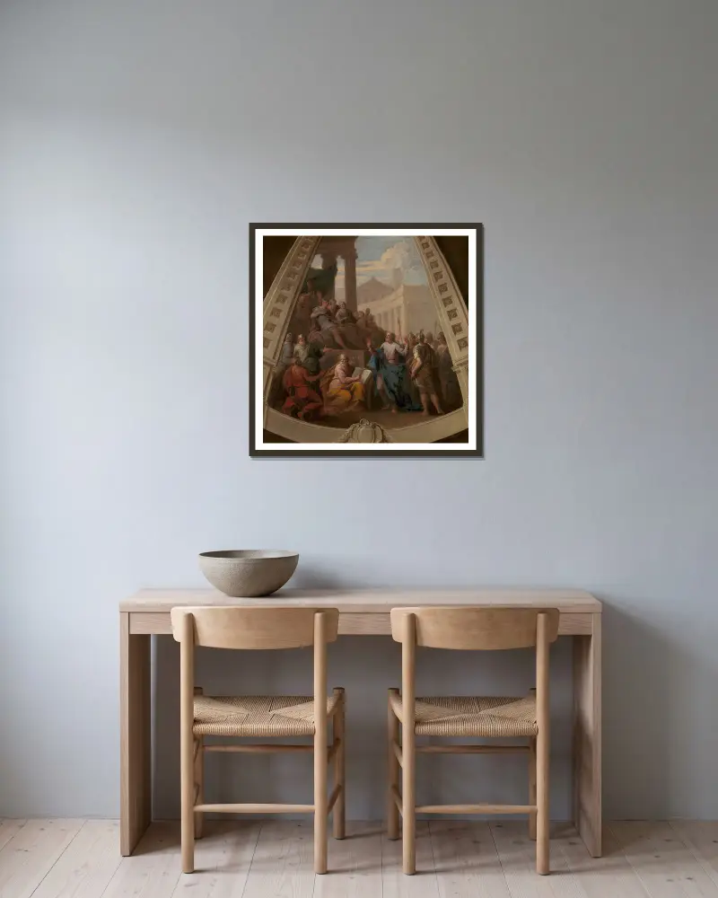 Paulus vor Agrippa von Sir James Thornhill gerahmt an einer Wand