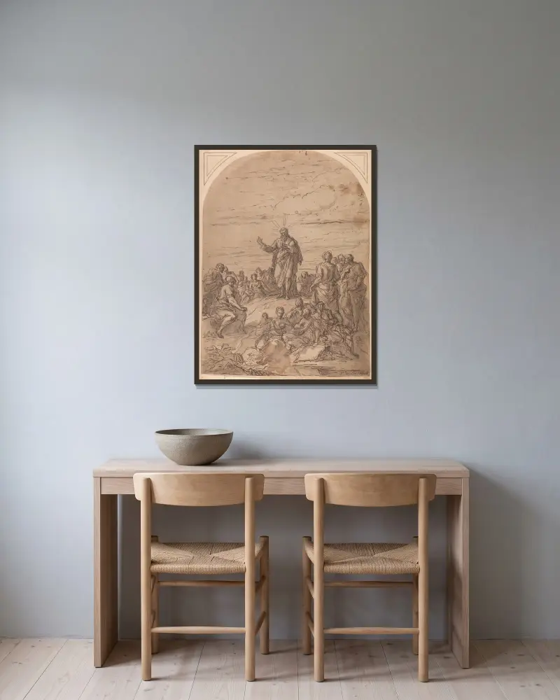 Die Bergpredigt von Sir James Thornhill gerahmt an einer Wand