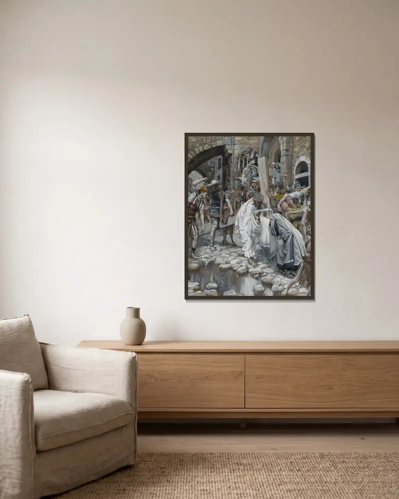 En helig kvinna torkar Jesu ansikte av James Tissot inramad på en vägg