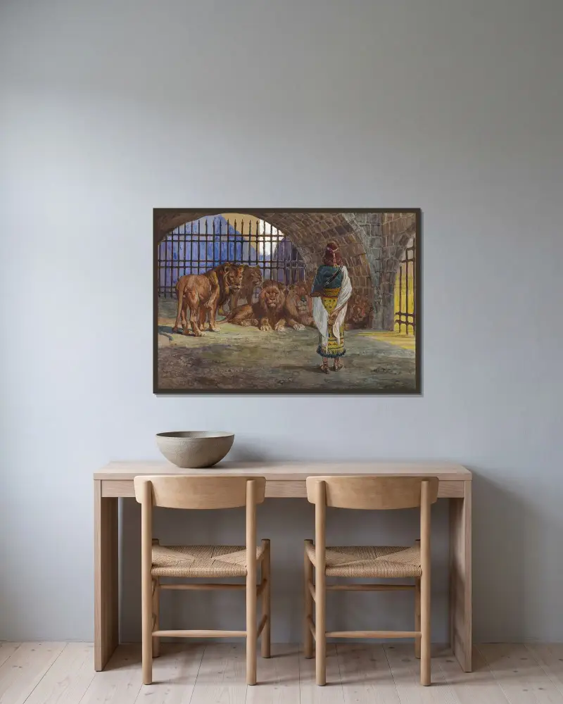 Daniel i lejongropen av James Tissot inramad på en vägg