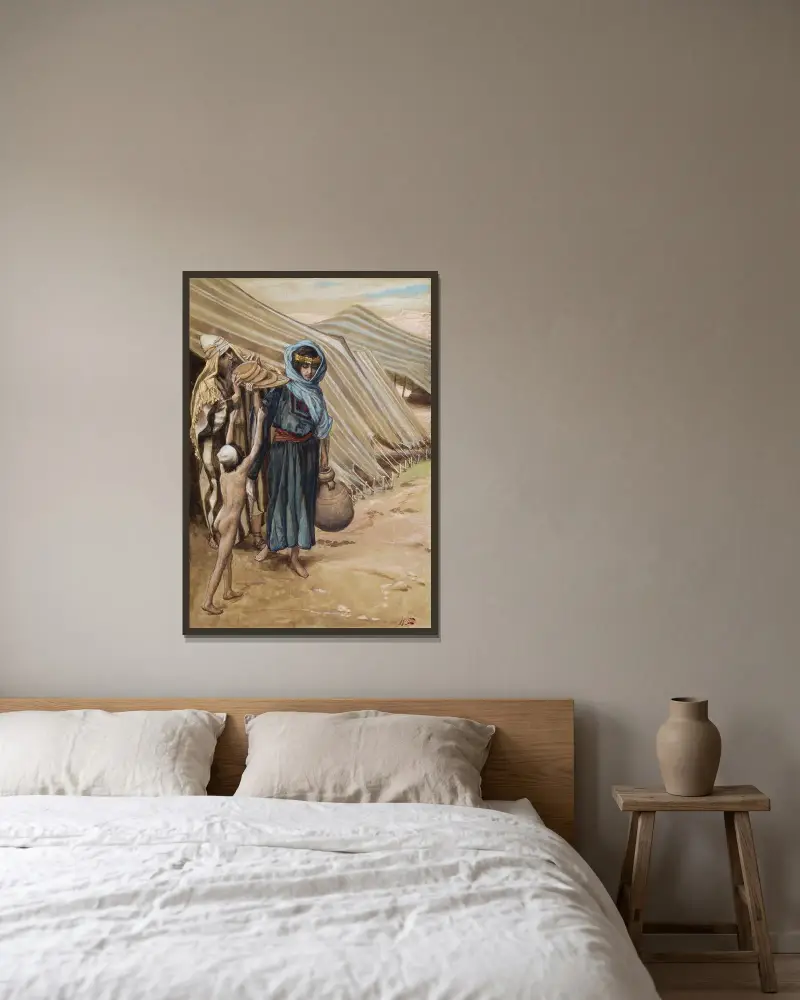 Hagar lämnar Abraham av James Tissot inramad på en vägg