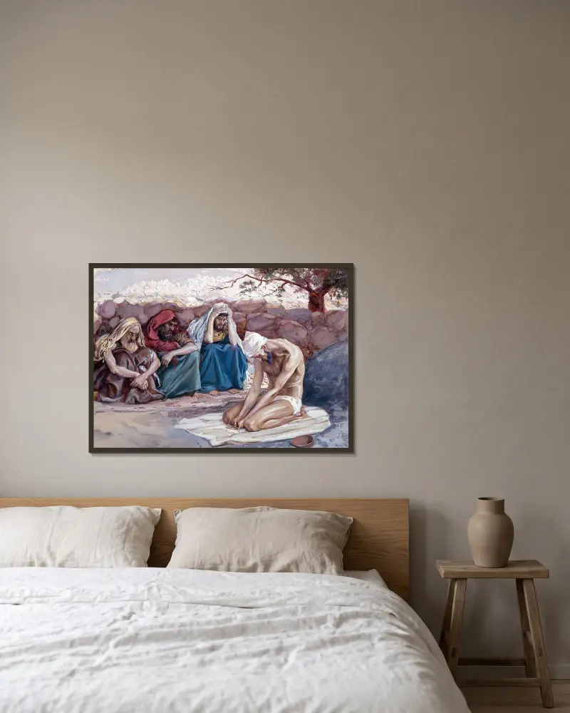 Job och hans tre vänner av James Tissot inramad på en vägg