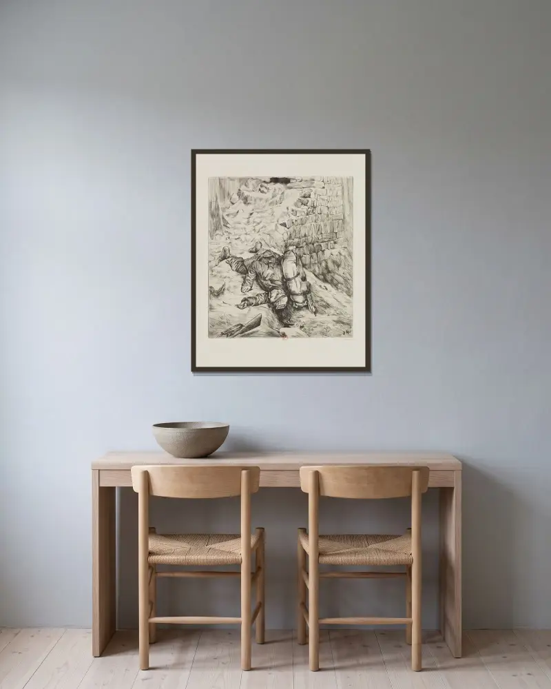 Den första döde mannen jag såg (minne från belägringen av Paris) av James Tissot inramad på en vägg