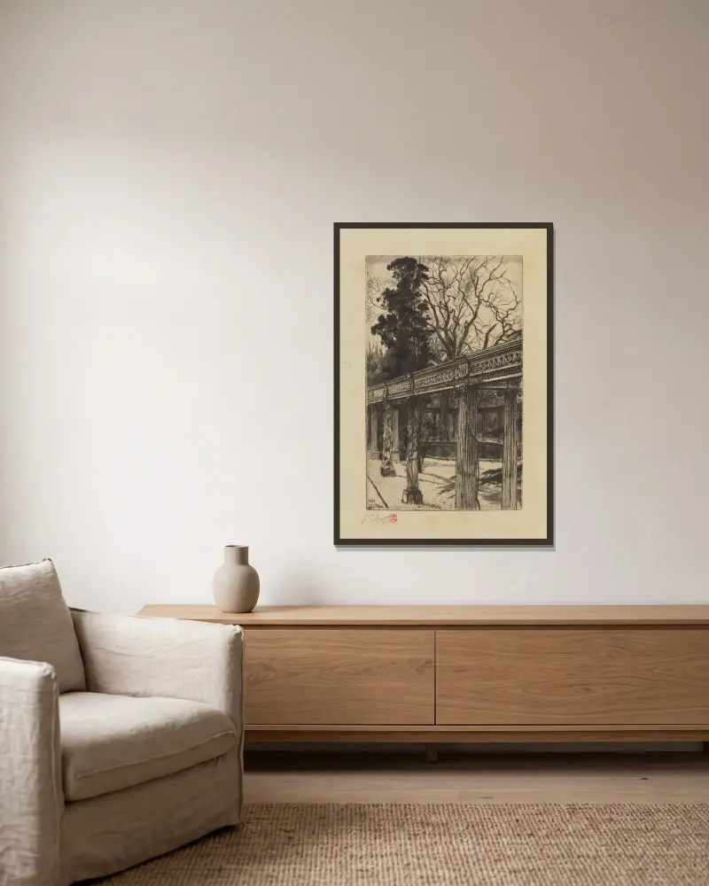Min trädgård i St John's Wood av James Tissot inramad på en vägg
